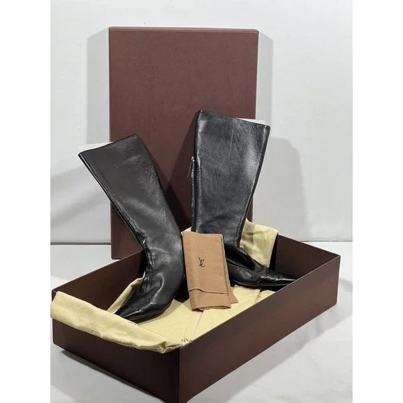 Louis Vuitton Boots Womens 7.5 Black Leather Designer Luxury Ankle Boots - Picture 15 of 16